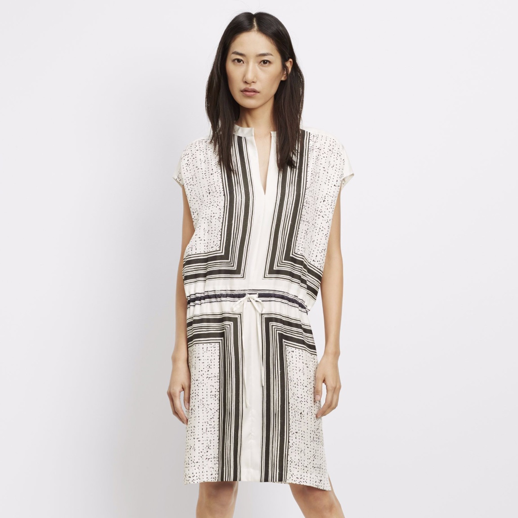 Vince. White Silk Scarf Print Popover Dress